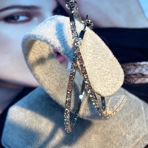 Silver Tone Crystal Earrings - Picture 2 of 4